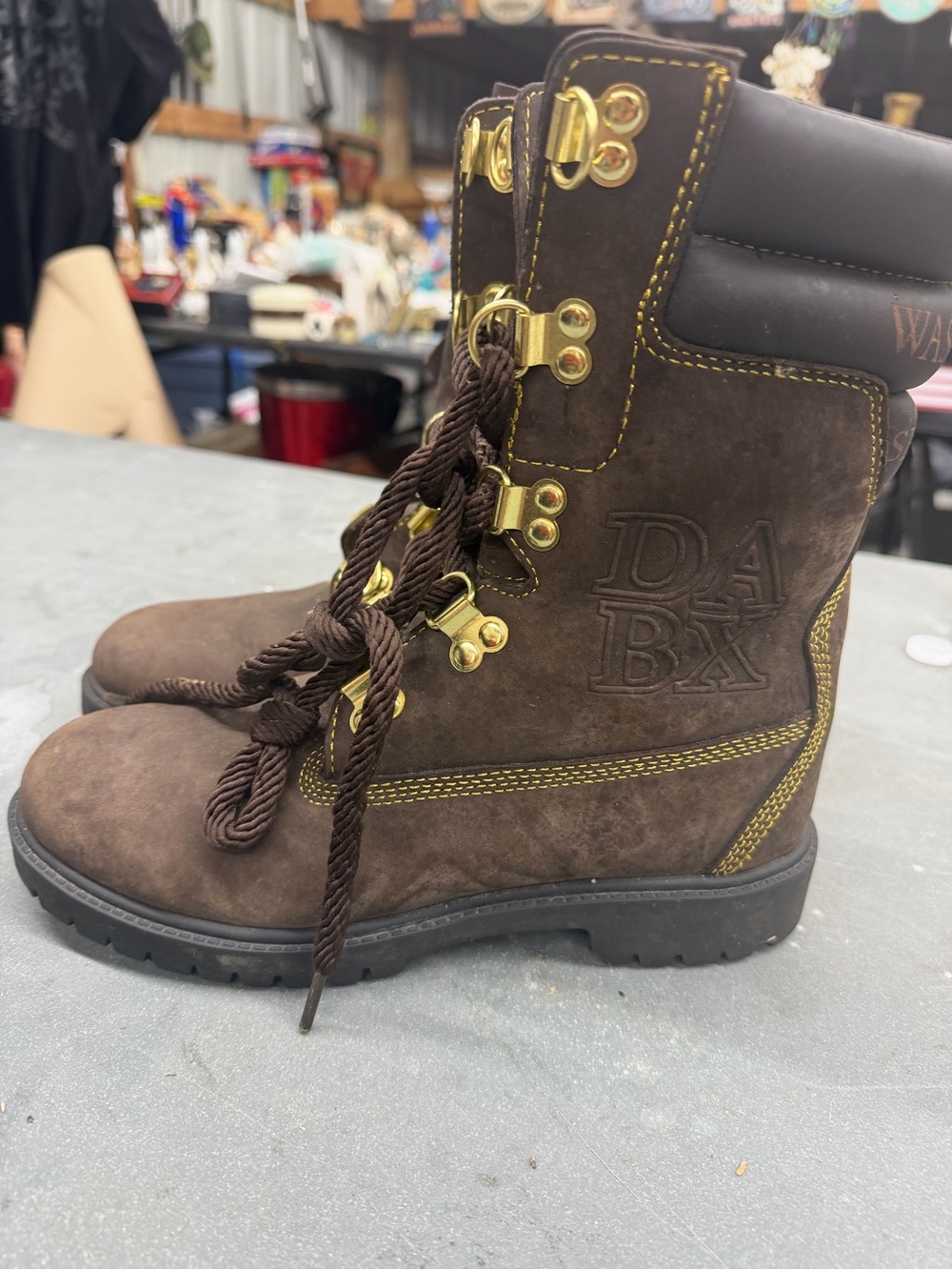 DABX Timberland Brown Suede Work Boots with Yellow Stitching 7.5